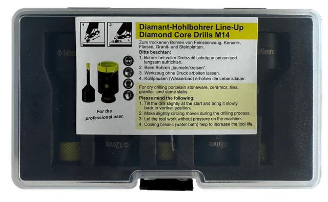 3D-Line-Up Bohrkronenset GREEN MAMBA (Ø 6, 8, 10, 12, 14 mm) – Produktbild 3