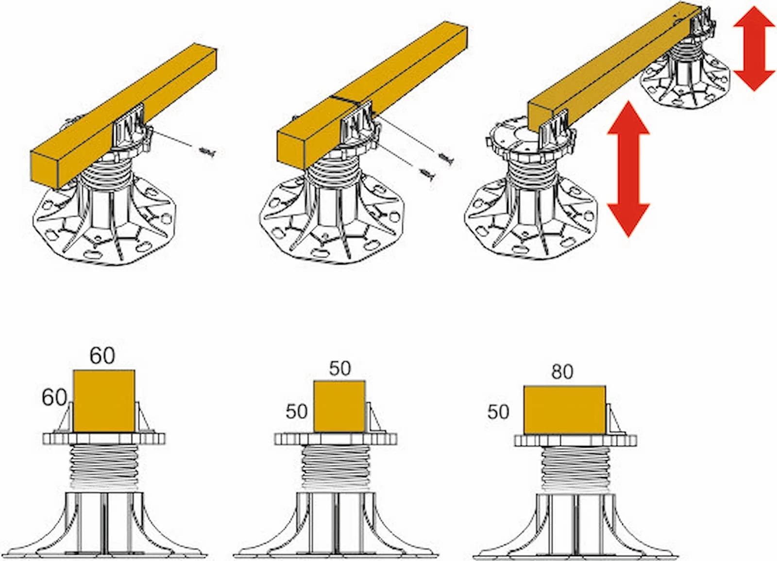 Stelzlager für Holzterrassen WPC 73 - 110 mm höhenverstellbar – Produktbild 3