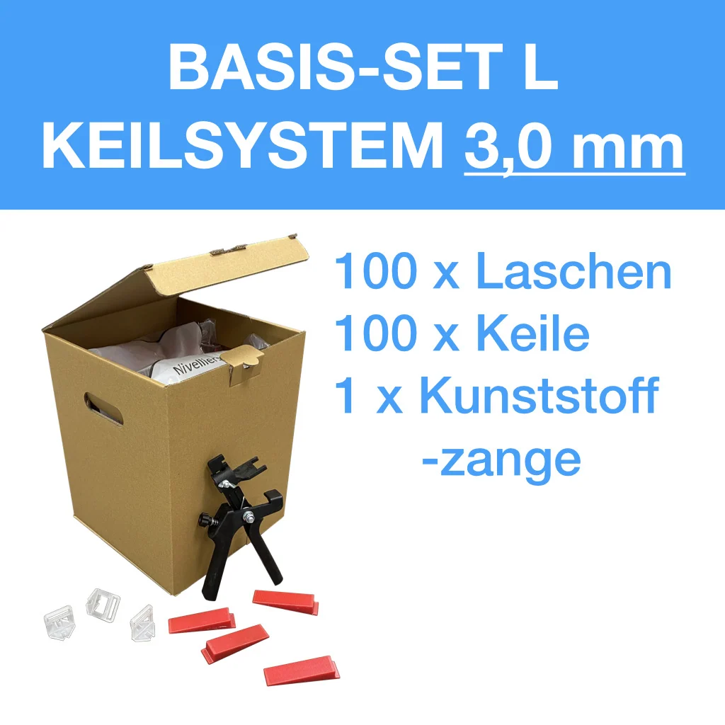 Verlegefix Basis-Set L 3 mm / Kunststoff-Zange / 100 Laschen / 100 Keile