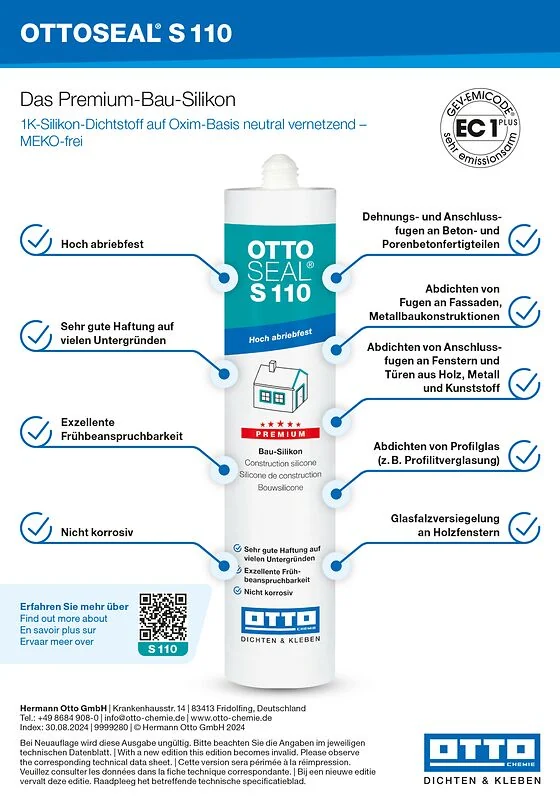 OTTOSEAL® S110 - Das neutralvernetzende Premium-Bau-Silikon – OTTO-Chemie – Produktbild 2