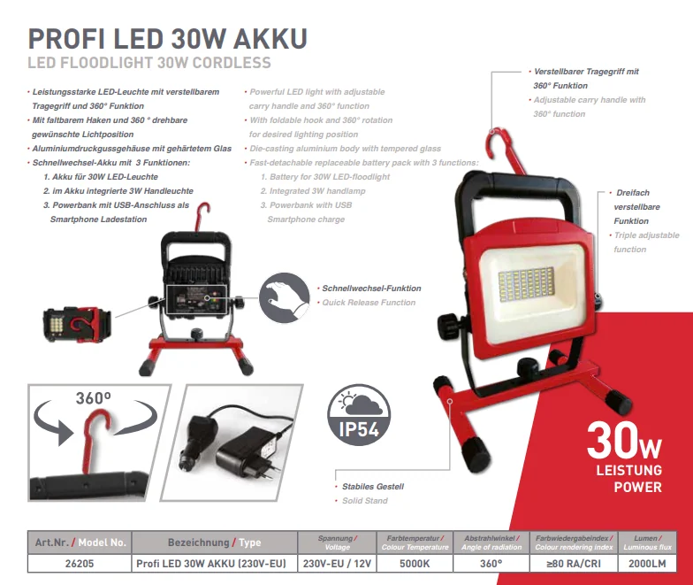 BRUTUS Profi LED 30W mit AKKU – Produktbild 2