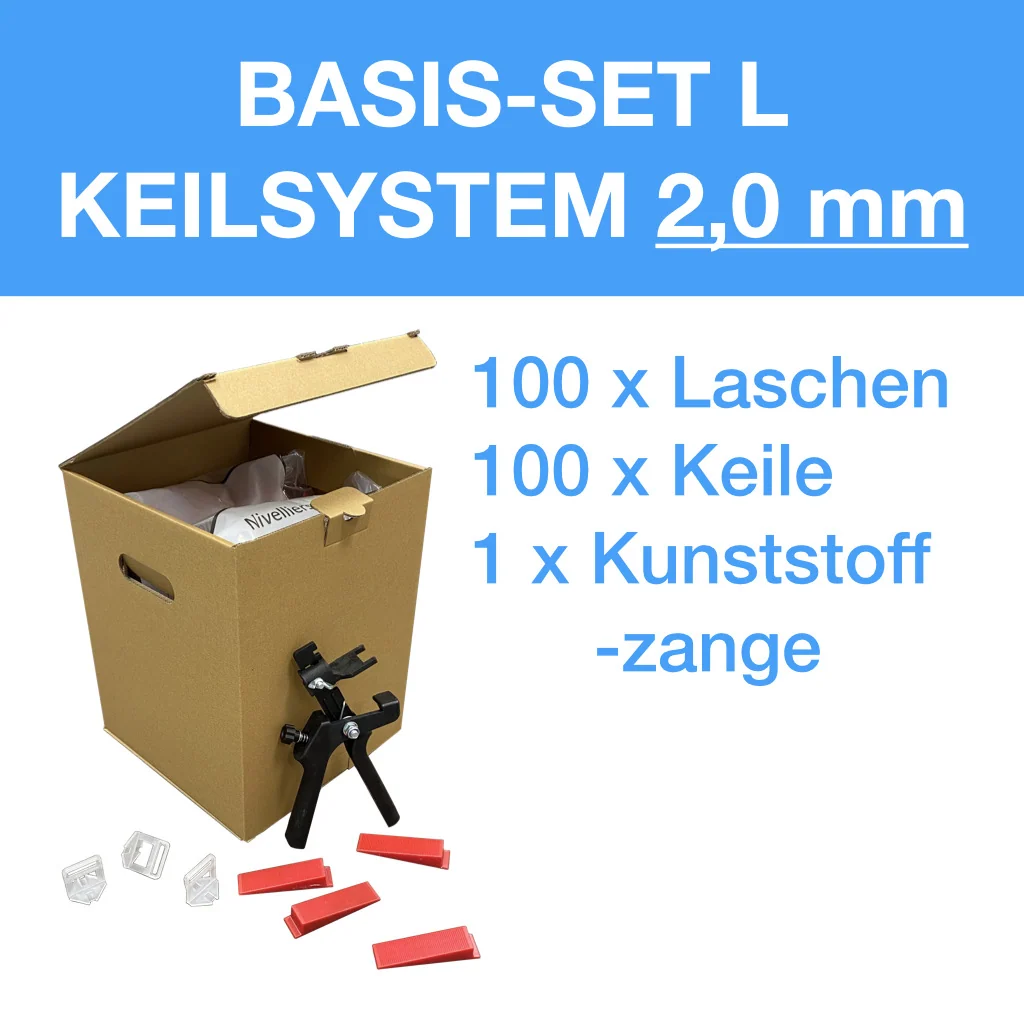 Verlegefix Basis-Set L 2 mm / Kunststoff-Zange / 100 Laschen / 100 Keile